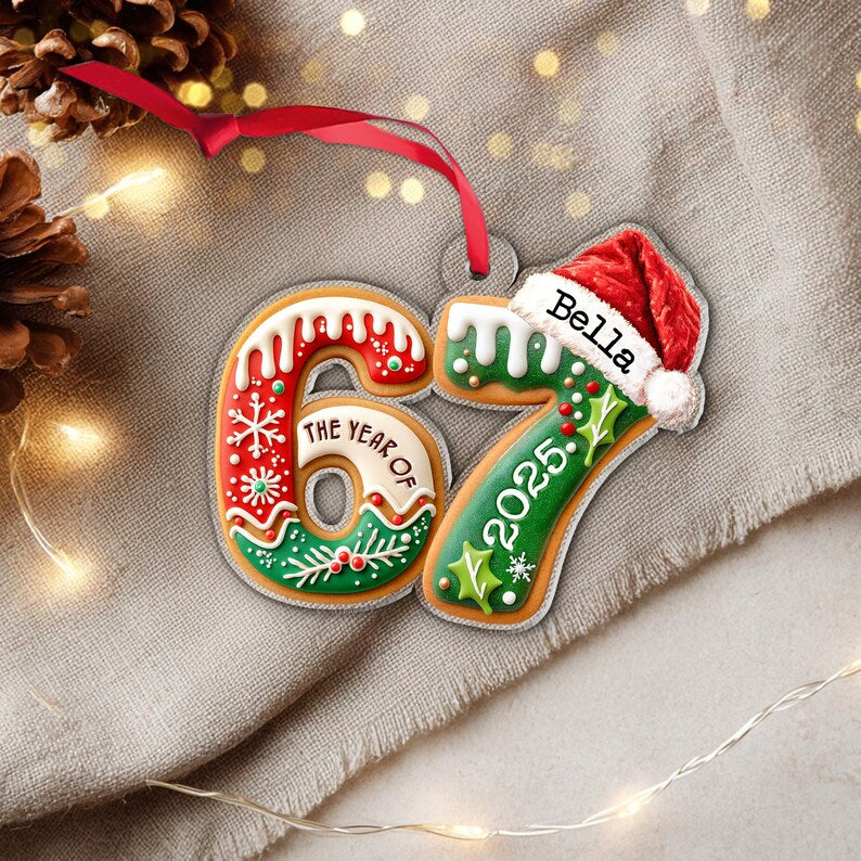Custom Name Six Seven Ornament, Funny 6 7 Christmas Ornament, Kids Christmas Ornament, Gen Alpha Humor Ornament, Christmas Tree Decor. COBILUMIE10