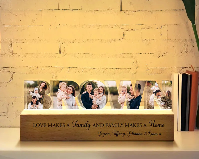 Personalized Family Name Photo Collage Night Light, Family Photo Gift, Anniversary Gift, Gift for Dad, Mom Birthday Gift, Gift For Her. FDBILUMIE5