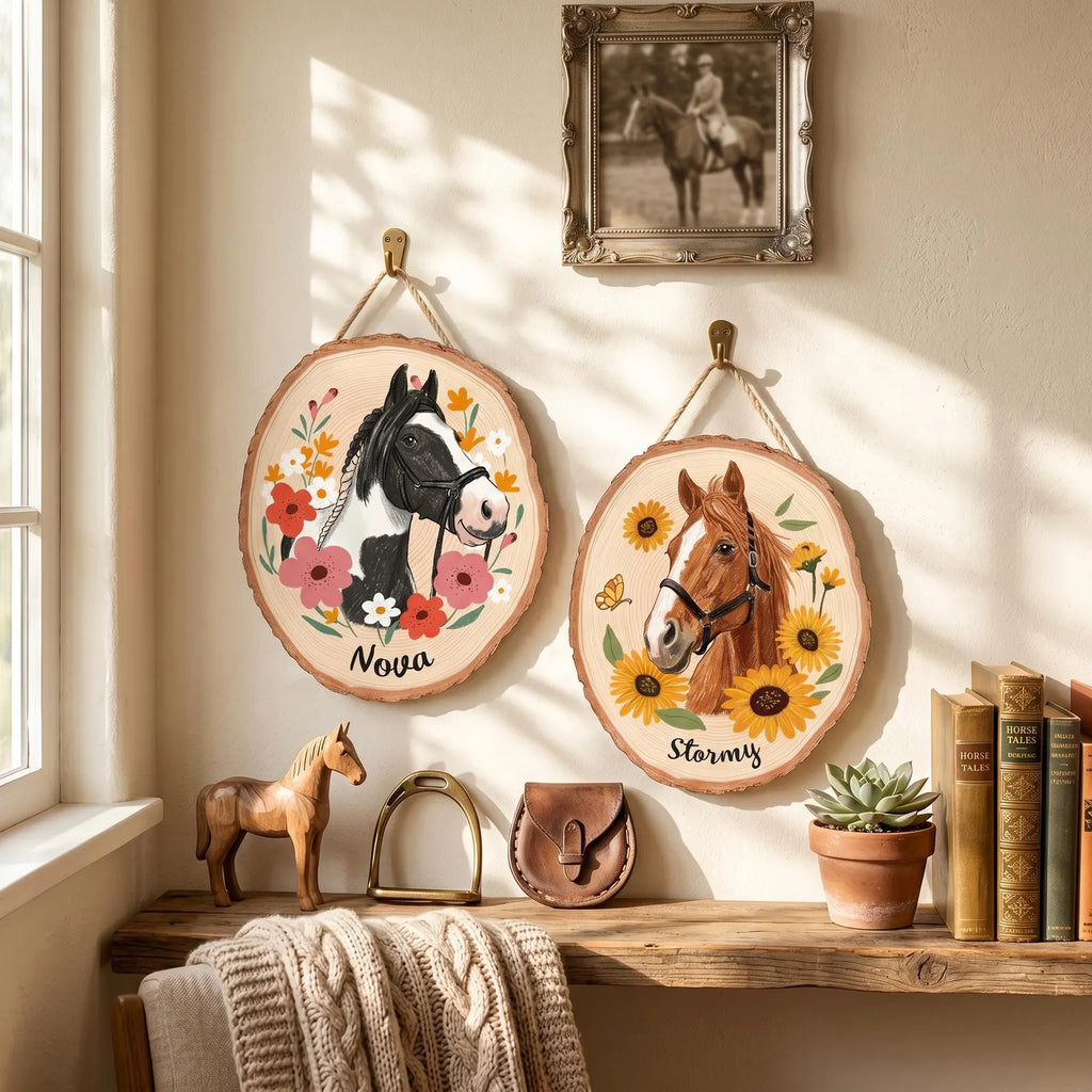Custom Horse Portrait Wooden Hanging, Custom Pet Portrait Using Pet Photo, Horse Memorial Gift, Horse Lover Gift, Pet Loss Sympathy Gift. WHBILUMMIE6