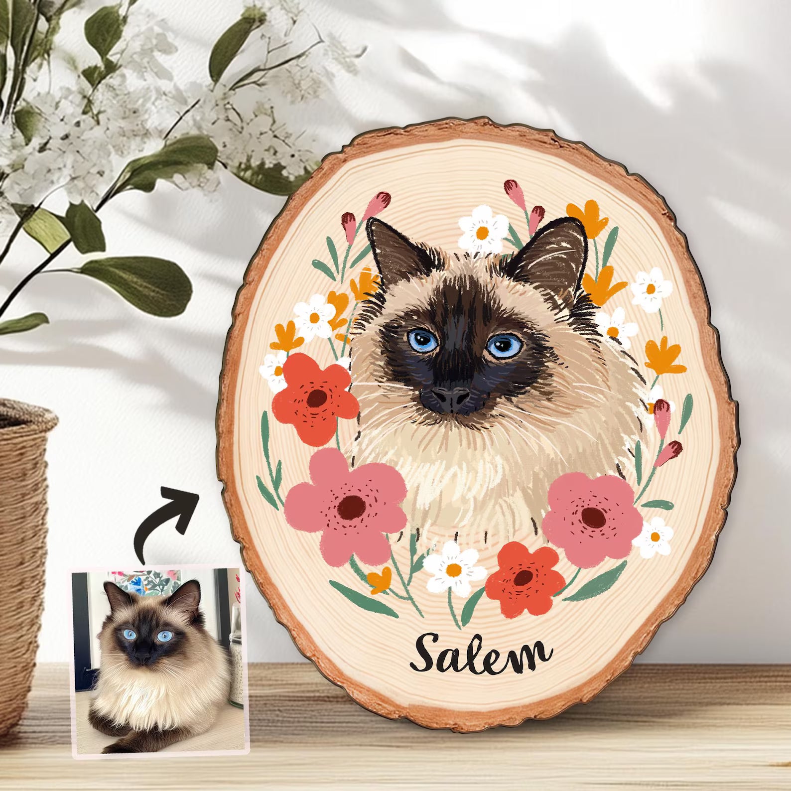 Custom Dog Portrait Wooden Hanging, Custom Pet Portrait Using Pet Photo, Dog Memorial Gift, Dog Portrait Wall Art, Pet Loss Sympathy Gift. WHBILUMMIE2