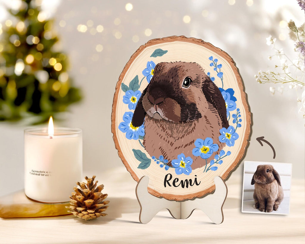 Custom Rabbit Portrait Wooden Hanging, Custom Pet Portrait From Photo, Bunny Memorial Gift, Pet Portrait Wall Art, Pet Loss Sympathy Gift. WHBILUMMIE4