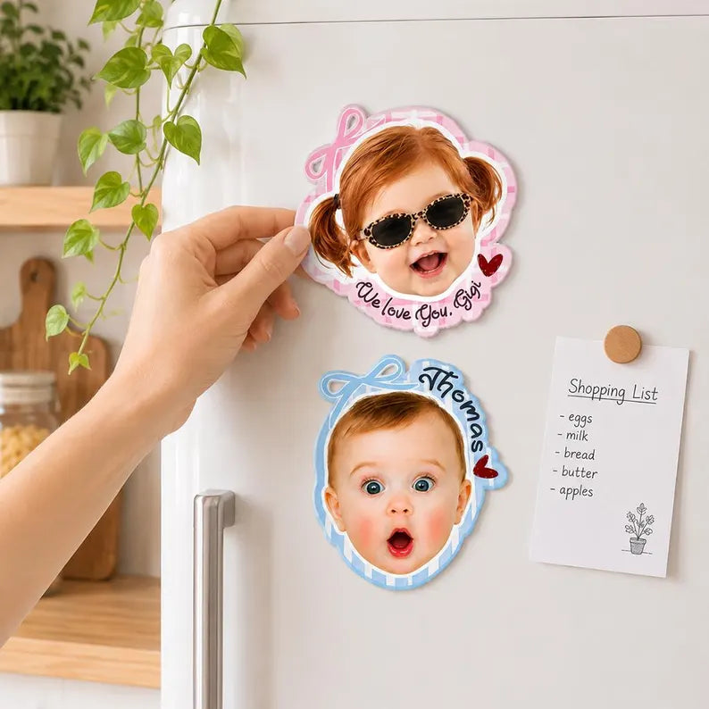 Custom Face Photo Fridge Magnet, Custom Pet Portrait Gift, Personalized Baby Face Magnet, Gift For Dad, Mom Birthday Gift, Grandma Gift. PMBILUMIE3