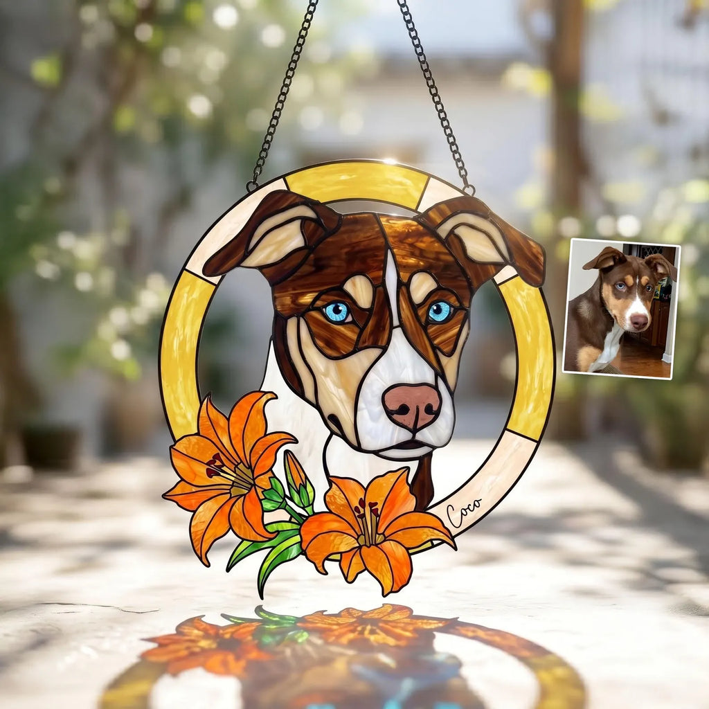 Personalized Cat Memorial Glass Suncatcher, Custom Pet Portrait From Photo Gift, Dog Lover Gift, Loss Of Pet Gift, Pet Rememberance Gift. SCCBILUMMIE45