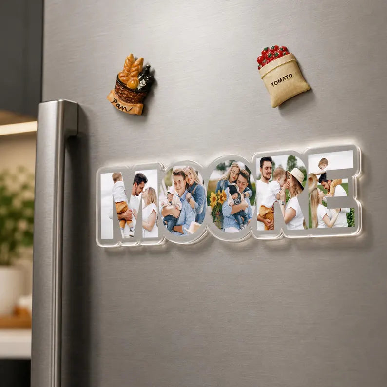 Personalized Family Photo Collage Fridge Magnet, Custom Family Name Gift, Family Picture Frame, Anniversary Gift, Housewarming Gift. PMBILUMIE4