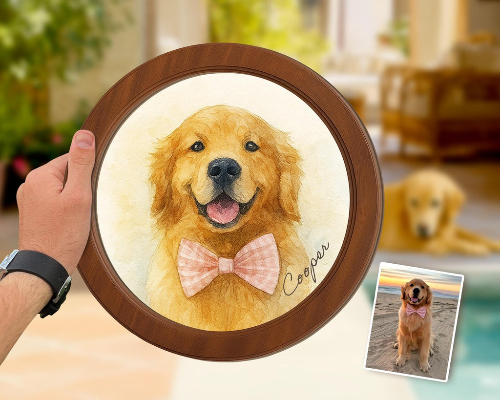 Custom Pet Portrait From Photo Wooden Hanging, Custom Dog Photo Frame, Pet Memorial Gift, Dog Loss Sympathy Gift, Gift For Dog Lovers. PTBILUMIE4