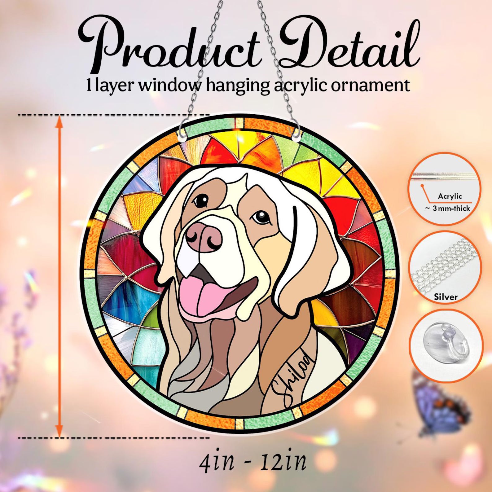 Personalized Pet Portrait Glass Suncatcher, Pet Memorial Gift, Dog Portrait From Photo Suncatcher, Loss Of Pet Gift, Pet Sympathy Gift. SCCBILUMMIE8