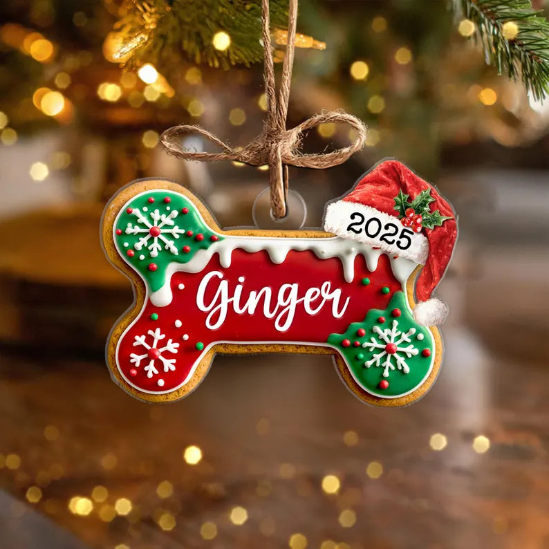 Custom Dog Bone Gingerbread Christmas Ornament, Custom Dog Ornament, Pet Ornament, Dog Lover Gift, New Dog Ornament, Christmas Decor. COBILUMIE3