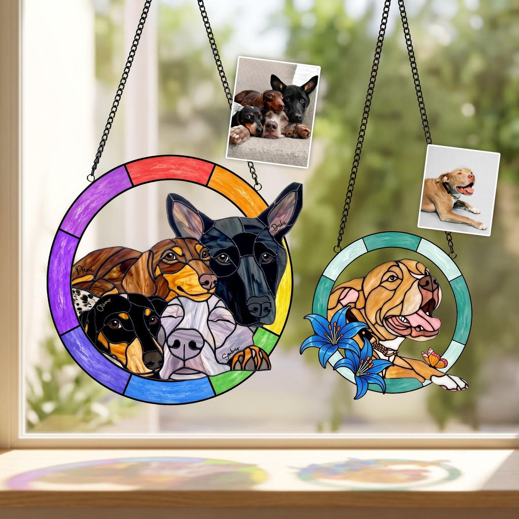 Personalized Dog Portrait Stained Glass Suncatcher, Pet Memorial Gift, Dog Photo Suncatcher, Dog Loss Keepsake, Pet Loss Sympathy Gift. SCCBILUMMIE51