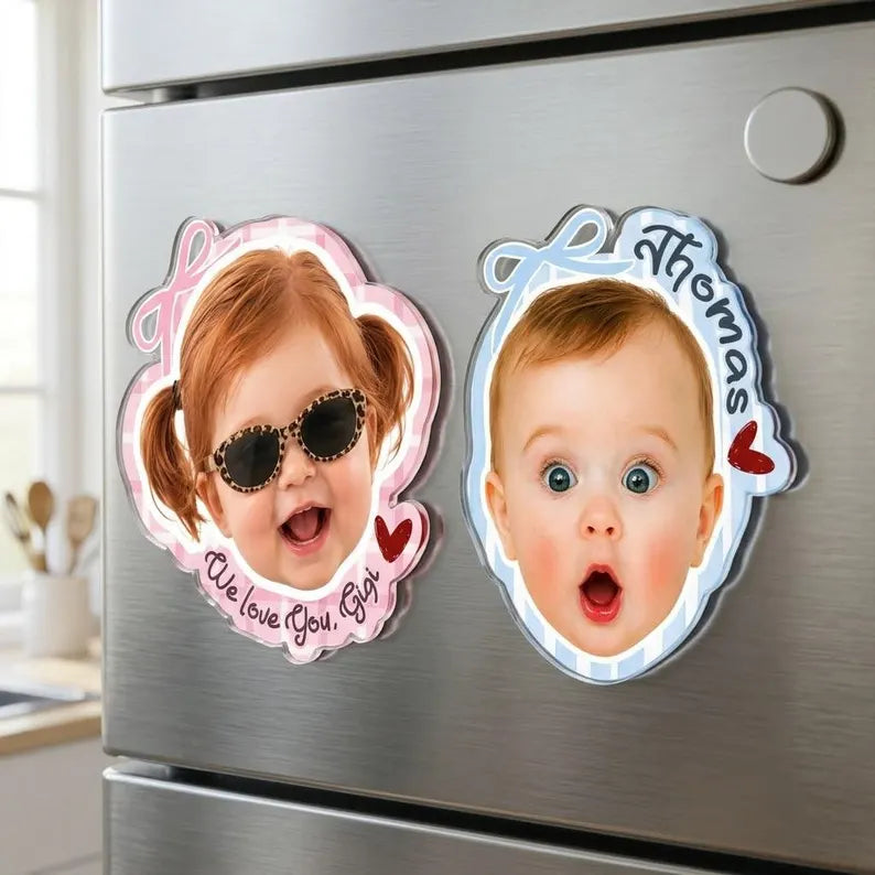 Custom Face Photo Fridge Magnet, Custom Pet Portrait Gift, Personalized Baby Face Magnet, Gift For Dad, Mom Birthday Gift, Grandma Gift. PMBILUMIE3