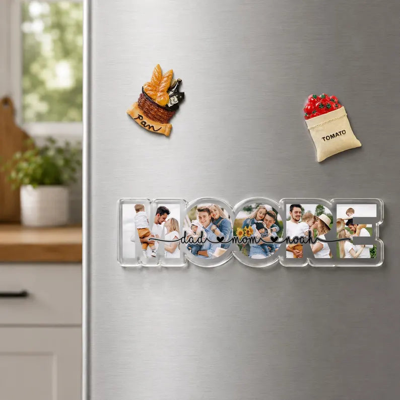 Personalized Family Photo Collage Fridge Magnet, Custom Family Name Gift, Family Picture Frame, Anniversary Gift, Housewarming Gift. PMBILUMIE4