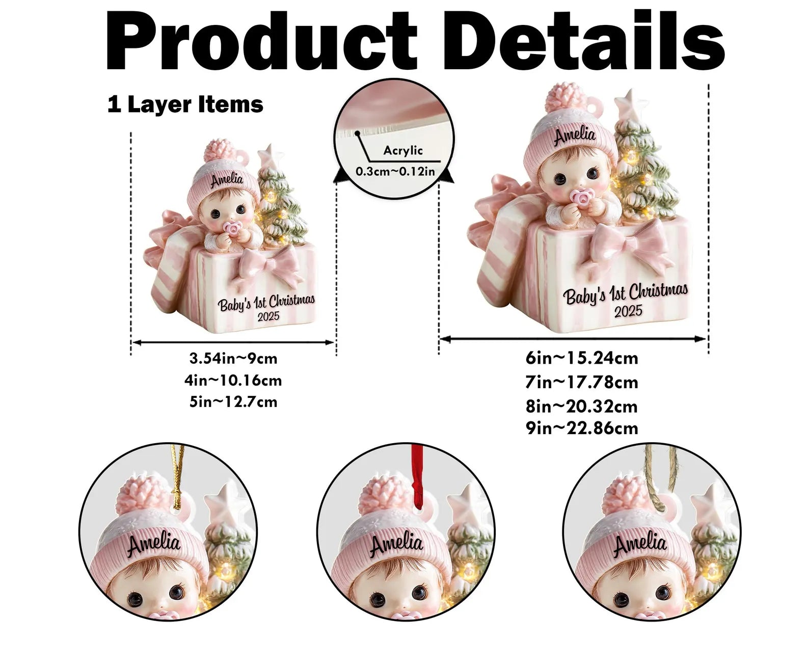 Custom Baby's 1st Christmas Ornament, Baby's First Christmas Gift, New Baby Gift, Baby Boy Ornament, Baby Shower Gift, Christmas Decor. COBILUMIE25