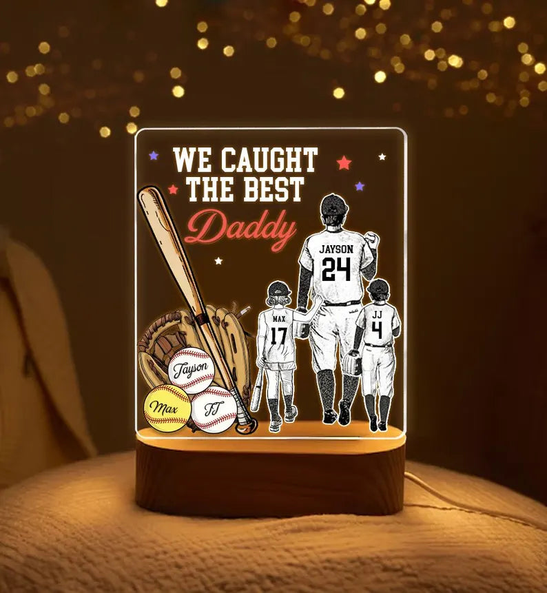 Custom We Caught The Best Dad Night Light, Custom Baseball Dad Gift, Father's Day Gift, Gift For Baseball Dad, Dad Coach Gift, Best Dad Gift. FDBILUMIE16