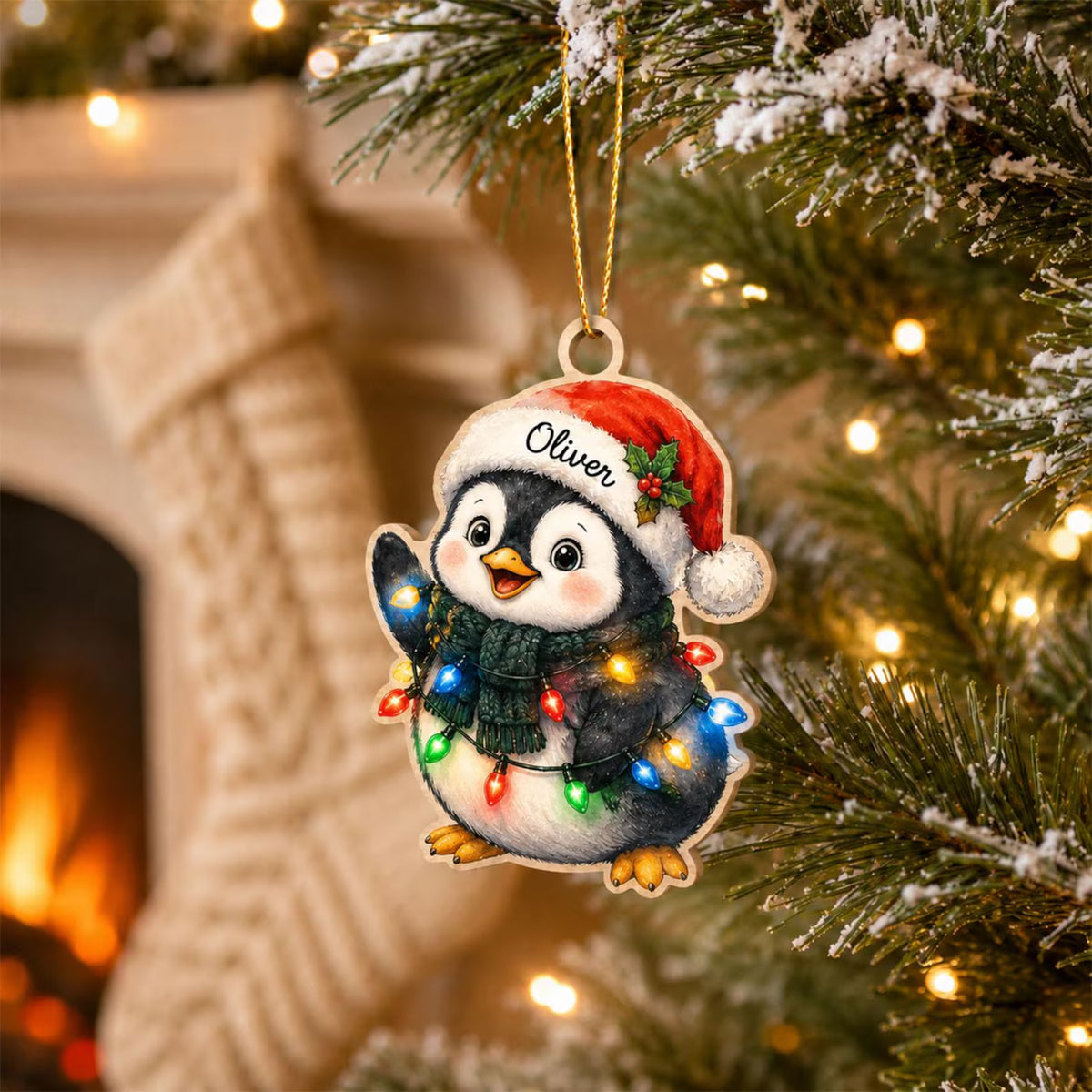 Personalized Penguin Wooden Ornament, Custom Name Christmas Ornament, 2D Flat Penguin Christmas Gift, Kids Holiday Keepsake	COBILUMIE106