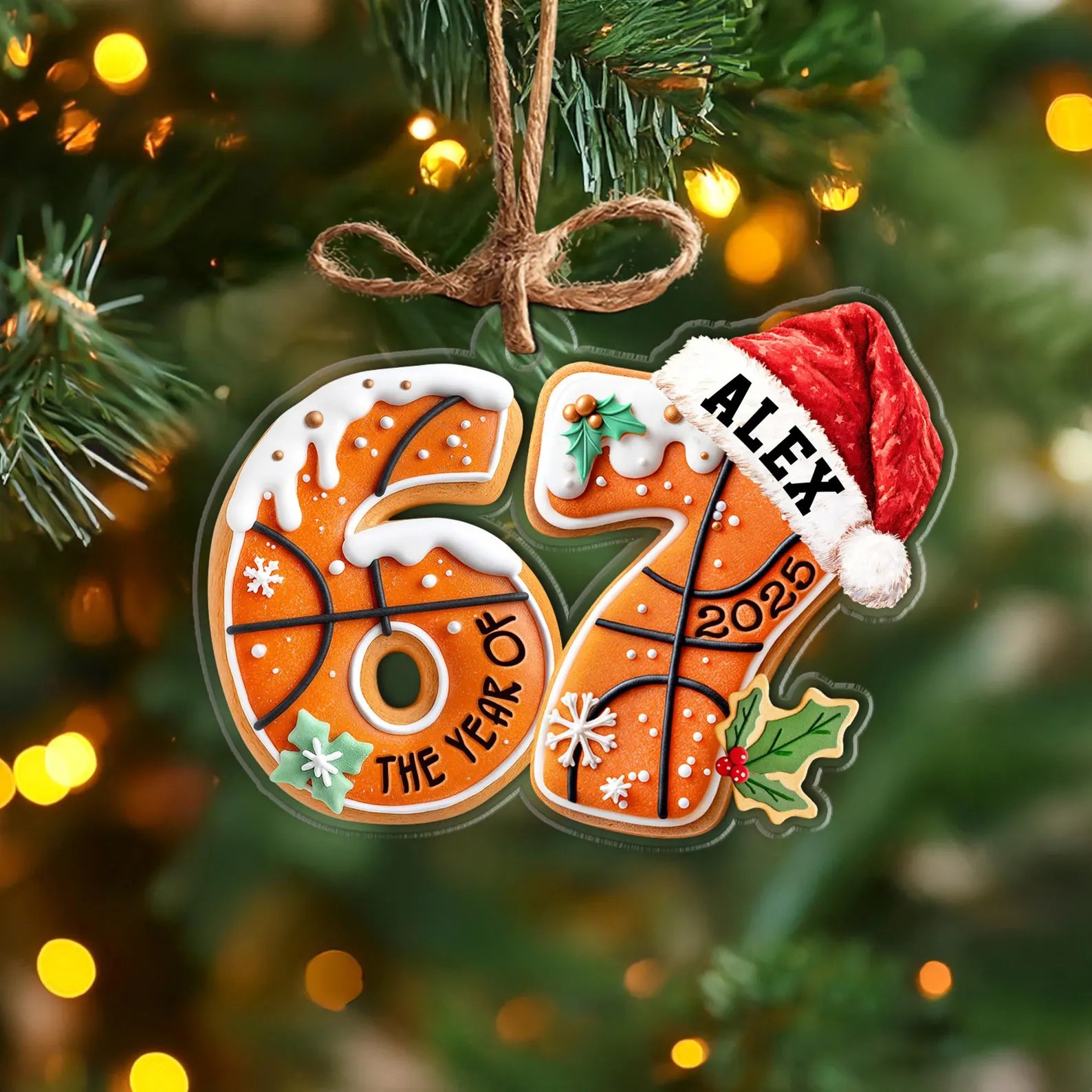 Custom Basketball Six Seven Ornament, Funny 6 7 Christmas Ornament, Sport Ornament, Kids Ornament, Basketball Gift, Gen Alpha Humor Ornament COBILUMIE44