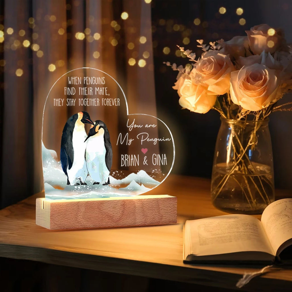 Personalized You Are My Penguin Night Light, Custom Anniversary Gift, Couple Name Night Light, Gift For Husband, Gift For Wife. NLFRBILUMIE16