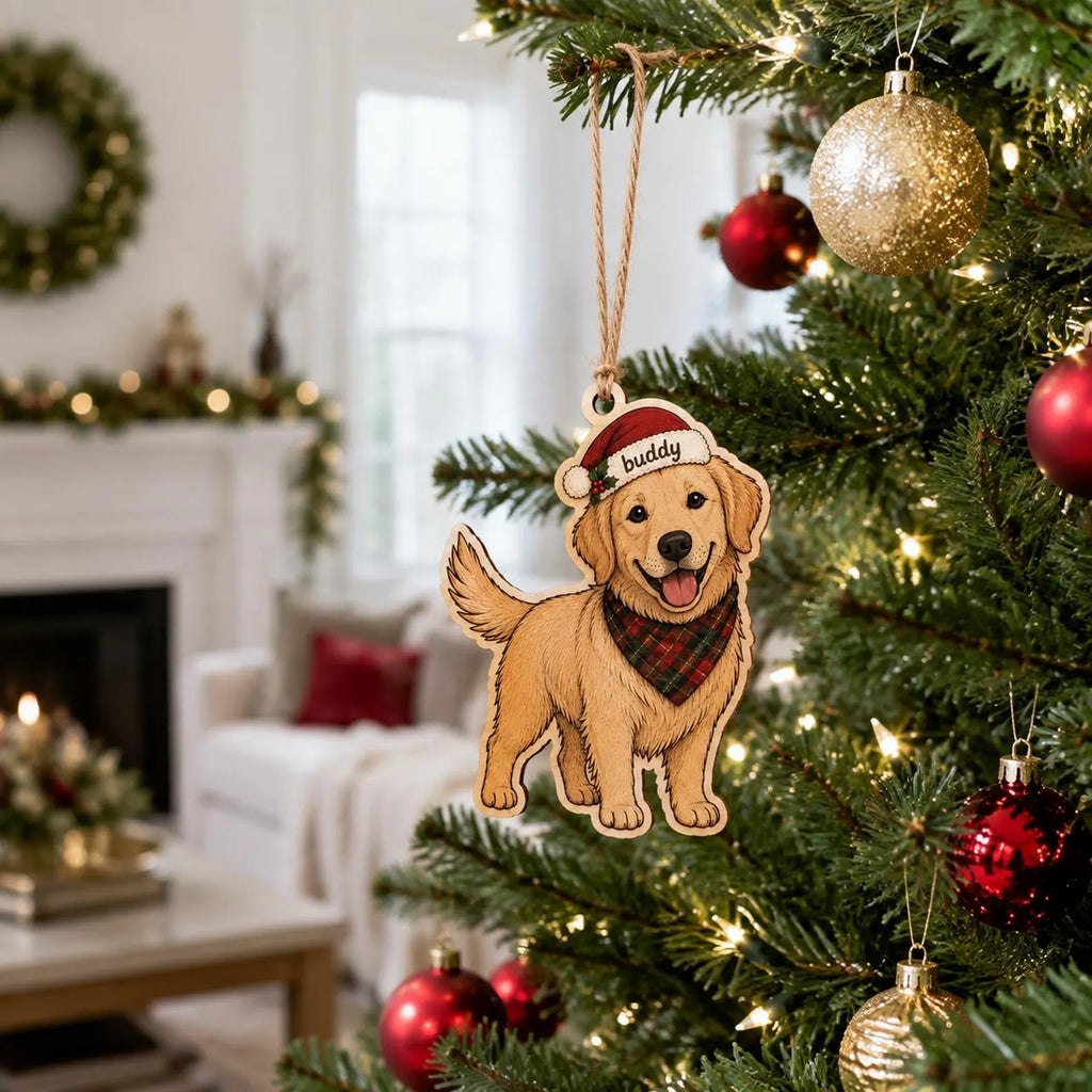 Personalized Golden Retriever Wooden Ornament, Custom Dog Name Christmas Ornament, Pet Memorial Gift, Dog Lover Christmas Keepsake	COBILUMIE99