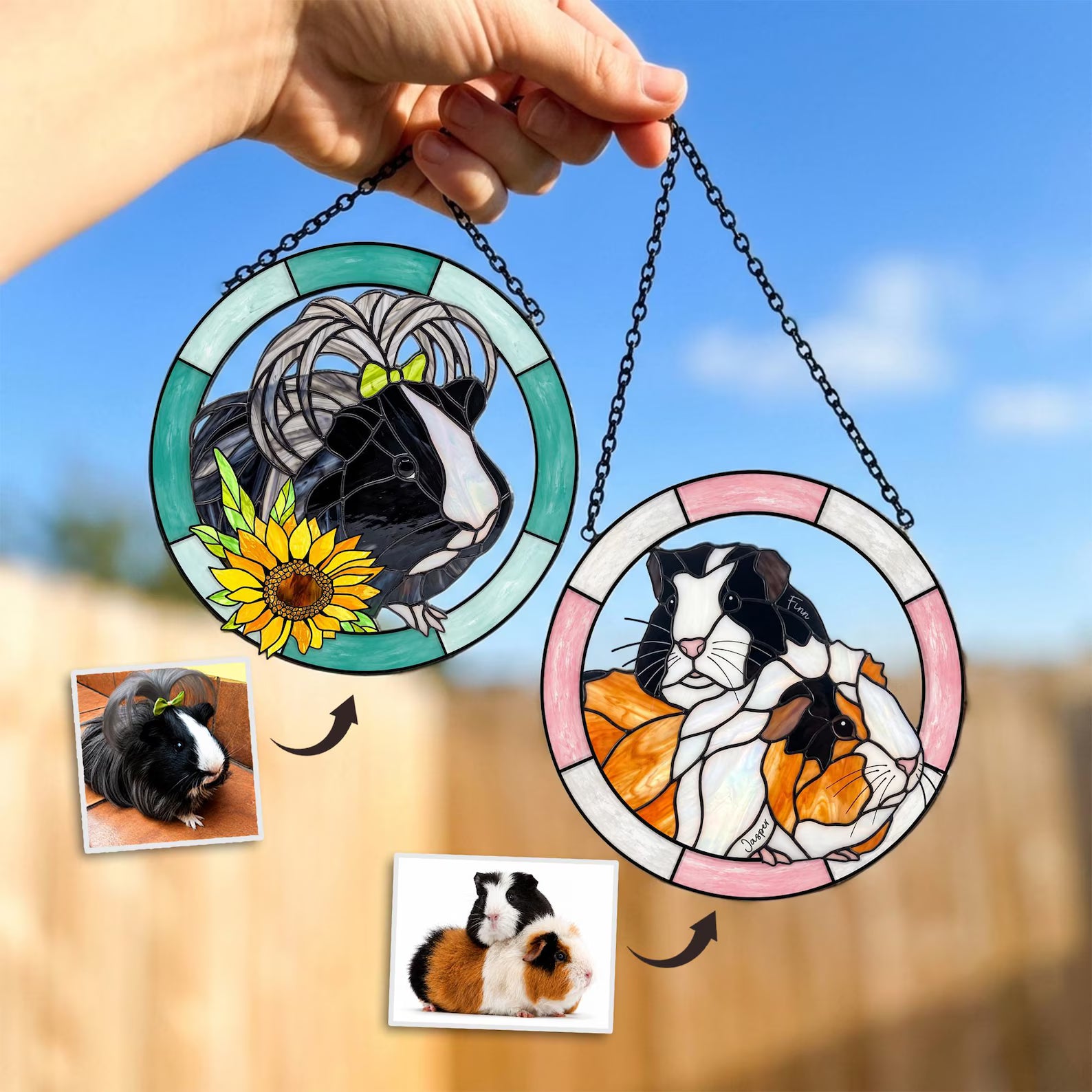 Personalized Guinea Pig Memorial Glass Suncatcher, Custom Pet Portrait Gift, Pet Memorial Gift, Hamster Lover Gift, Window Hanging. SCCBILUMMIE24