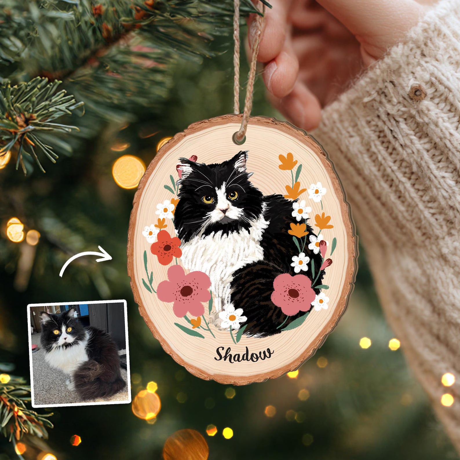 Custom Cat Portrait Christmas Ornament, Pet Portrait From Photo Ornament, Pet Memorial Gift, Dog Lover Gift, Cat Lover Gift, Christmas Decor. COBILUMIE27