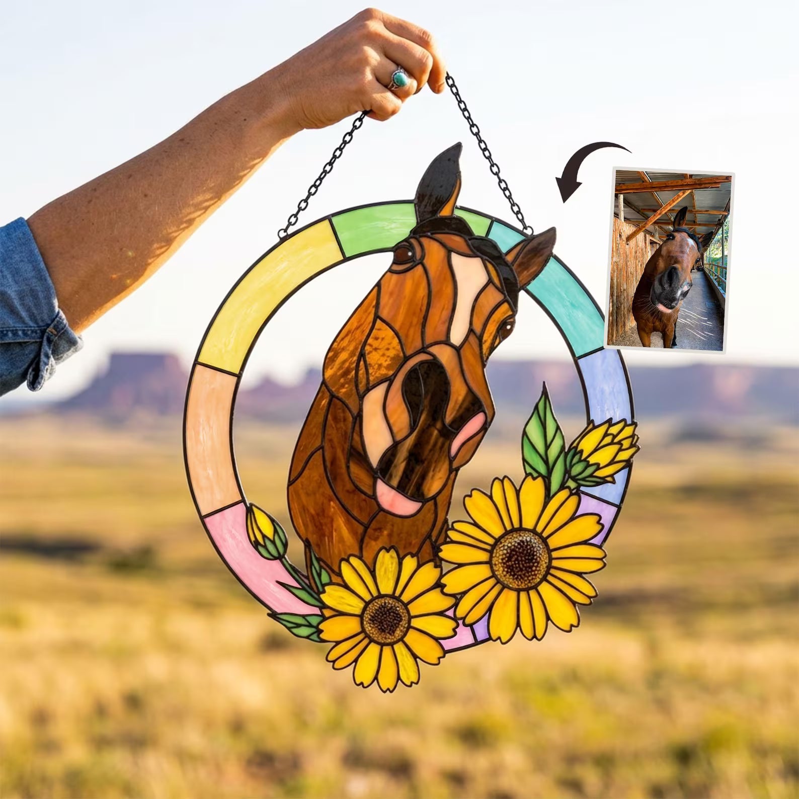 Personalized Horse Memorial Glass Suncatcher, Custom Pet Portrait From Photo Gift, Pet Memorial Gift, Horse Lover Gift, Horse Girl Gift. SCCBILUMMIE42