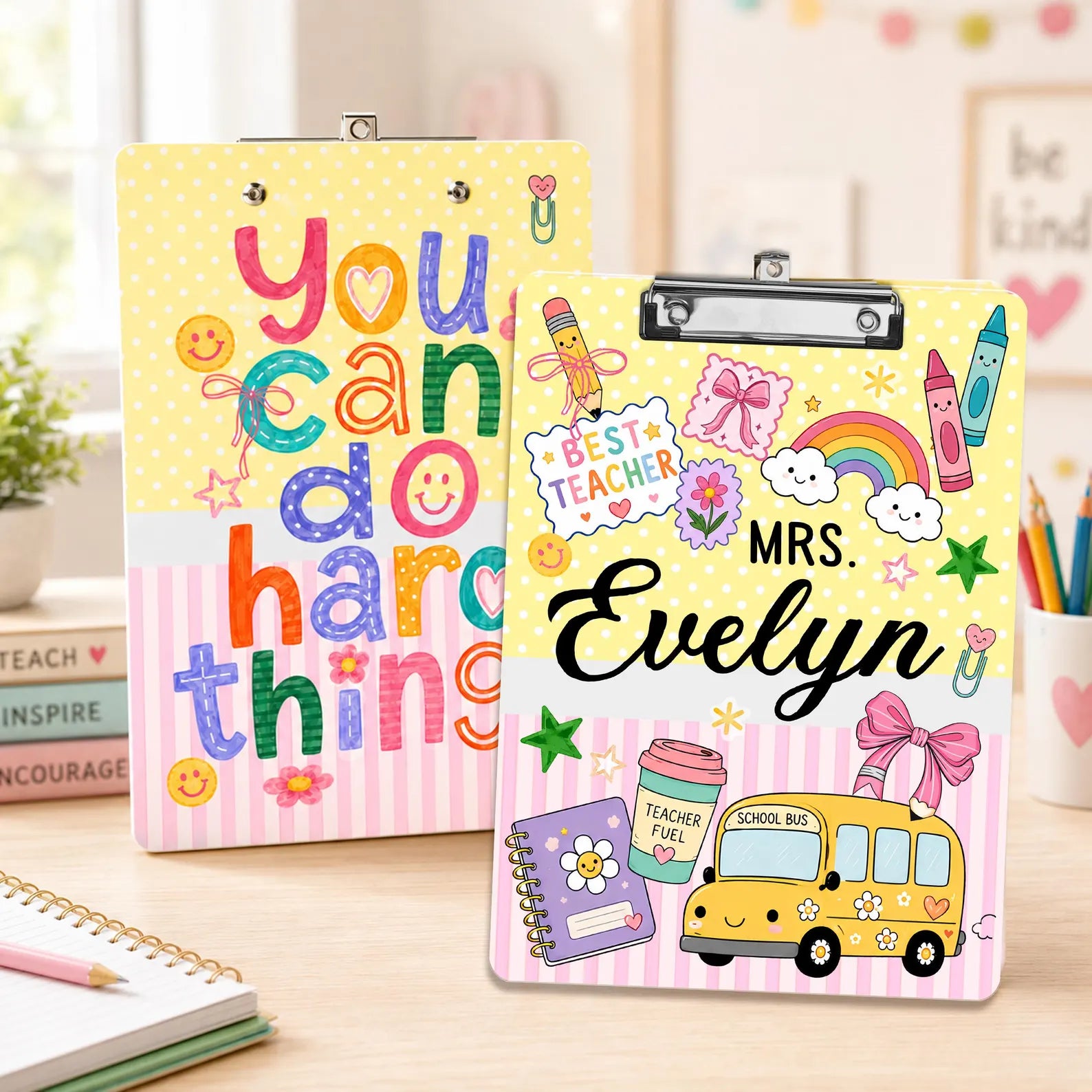 Personalized Teacher Name Clipboard, Custom Motivational Teacher Appreciation Gift, Back To School Gift, Best Teacher Gift, School Supplies. BTSBILUMIE7