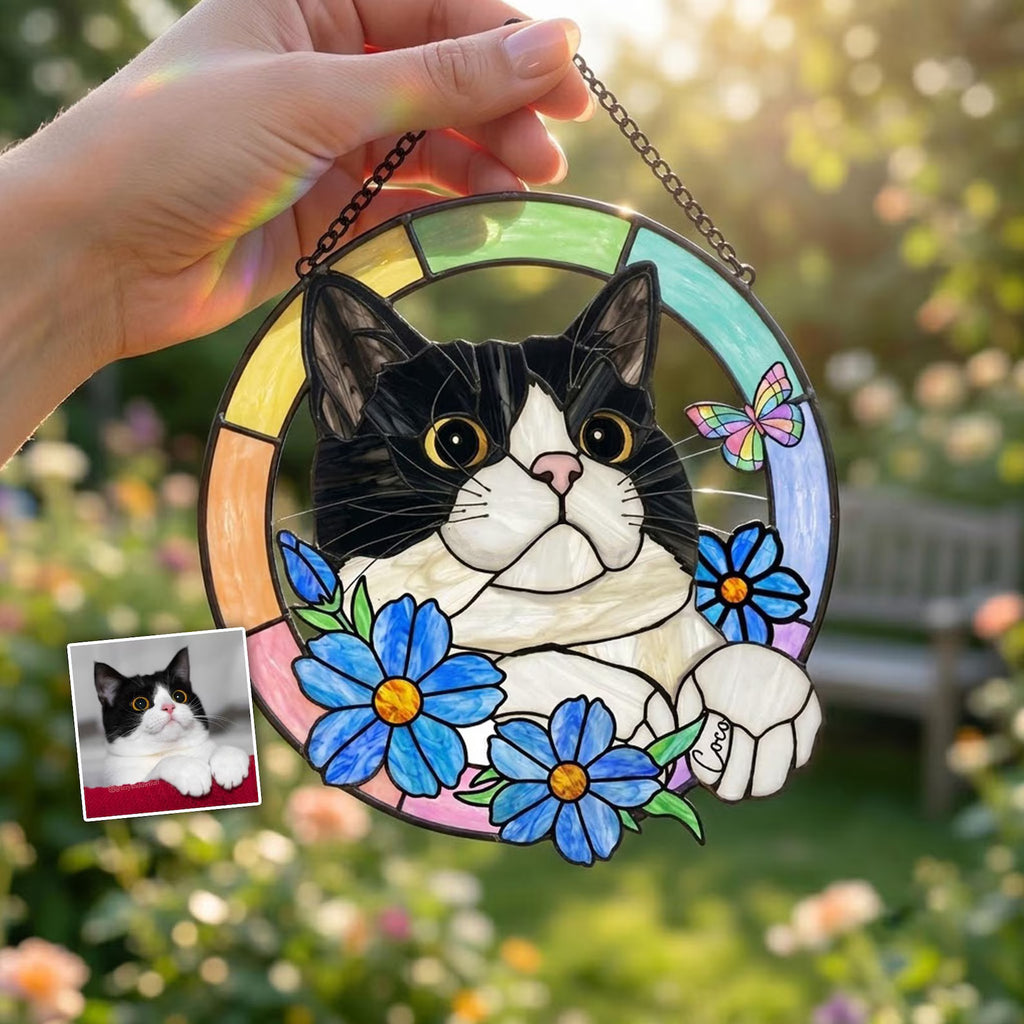 Personalized Cat Memorial Glass Suncatcher, Custom Pet Portrait From Photo Gift, Dog Lover Gift, Loss Of Pet Gift, Pet Rememberance Gift. SCCBILUMMIE45