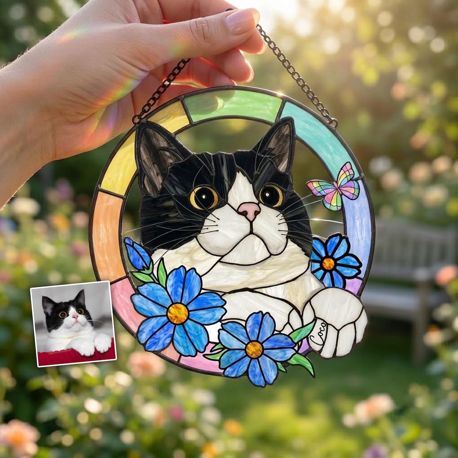 Personalized Cat Memorial Glass Suncatcher, Custom Pet Portrait From Photo Gift, Dog Lover Gift, Loss Of Pet Gift, Pet Rememberance Gift. SCCBILUMMIE45