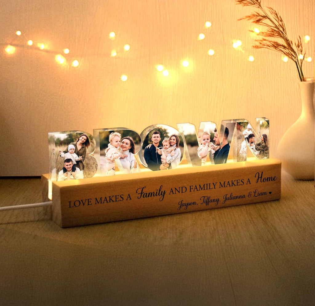 Personalized Family Name Photo Collage Night Light, Family Photo Gift, Anniversary Gift, Gift for Dad, Mom Birthday Gift, Gift For Her. FDBILUMIE5