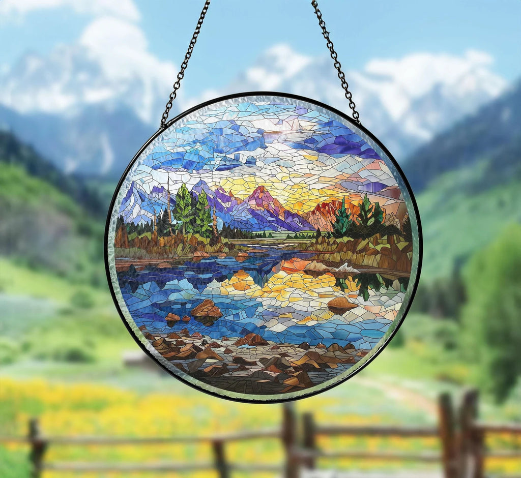 Grand Teton National Park Glass Suncatcher, US National Park Glass Art, Mountain Window Hangings, Hiker Gift, Window Decor, Christmas Gifts. SCBILUMIE25