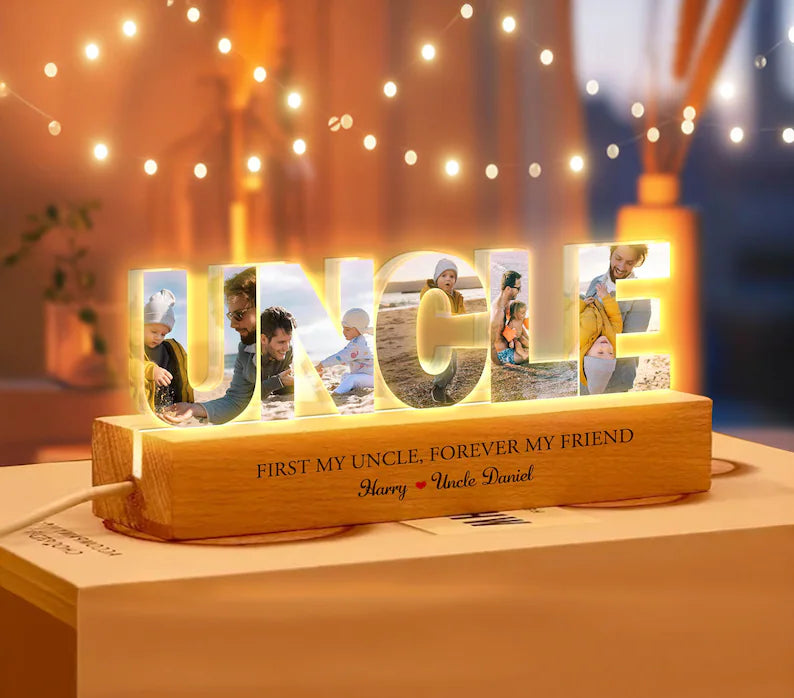 Personalized Uncle Photo Collage Night Light, Family Photo Gift, New Uncle Gift, Uncle Birthday Gift, Gift for Uncle, Gift For Him NLFRBILUMIE29
