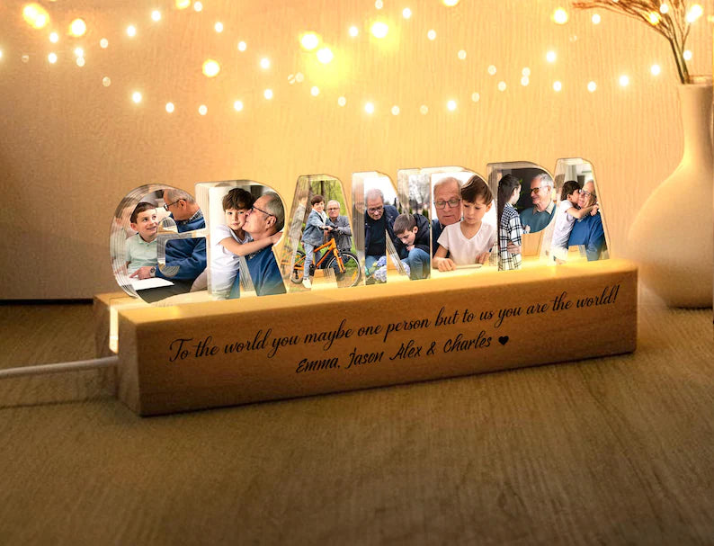 Custom Grandpa Collage Photo Night Light, Custom Gift For Dad, Father's Day Gift, Grandpa Gift From Grandkids, Grandparents Gift. FDBILUMIE12