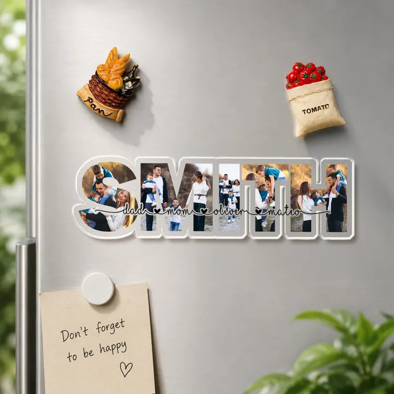 Personalized Family Photo Collage Fridge Magnet, Custom Family Name Gift, Family Picture Frame, Anniversary Gift, Housewarming Gift. PMBILUMIE4