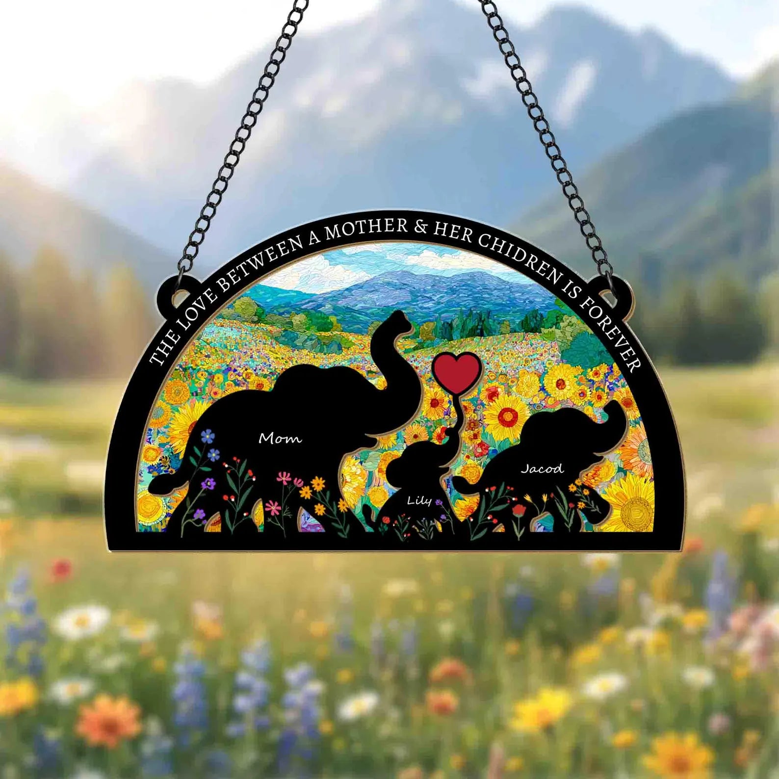 Personalized Mom Elephant Suncatcher with Kids Names, Mother’s Day Gift for Mom Grandma, Elephant Family Gift, Gift From Kids, Window Decor. MDBILUMIE3