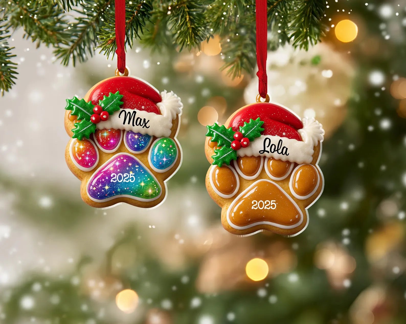 Personalized Gingerbread Pet Paw Ornament, Custom Pet Christmas Ornament, Dog Paw With Name Ornament, Dog Mom Gift, Christmas Ornament. COBILUMIE34