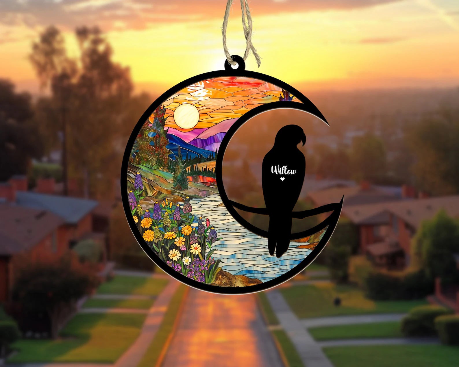 Personalized Parrot Memorial Suncatcher, Bird Memorial Gift, Cockatiel Gift, Loss Of Pet Sympathy Gift, Loss of Parrot Gift, Bird Lover Gift. SCCBILUMMIE38