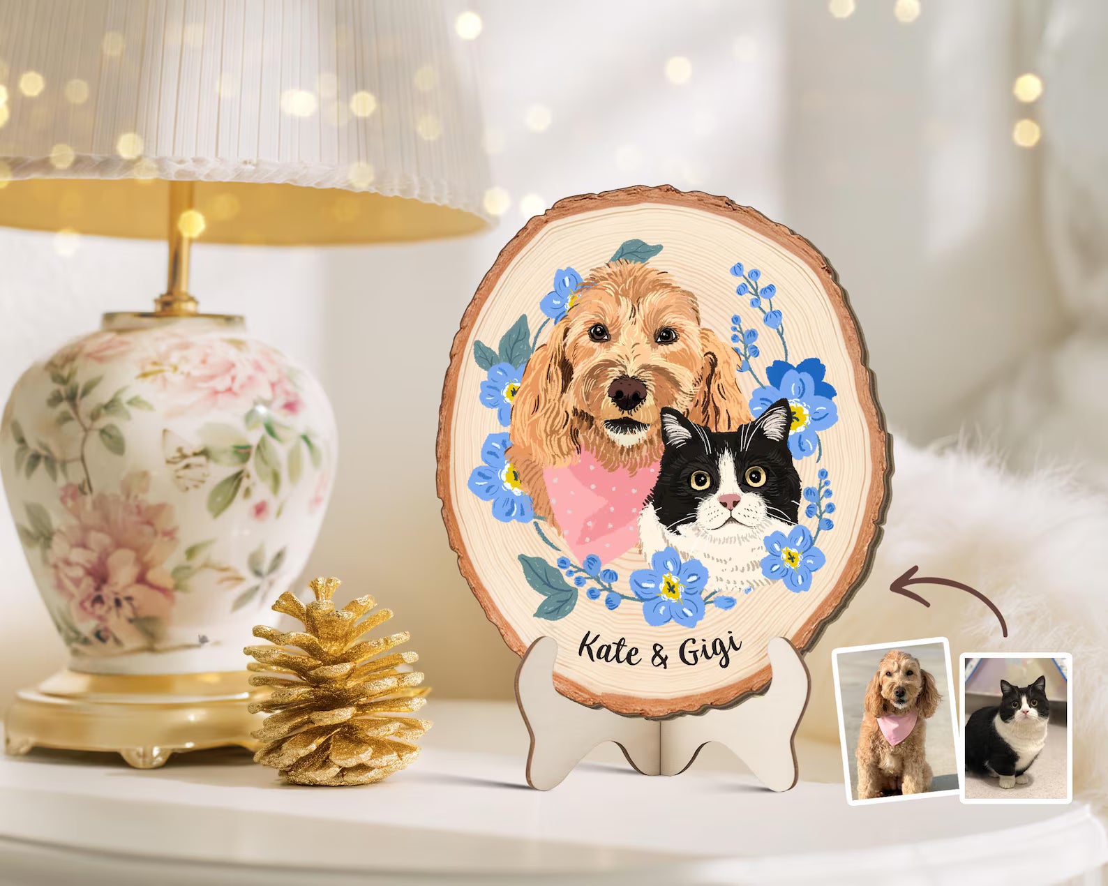 Personalized Pets Portrait Wooden Art, Custom Cat Memorial Gift, Dog Portrait Memorial Gift, Pet Loss Sympathy Gift, Gift for Pet Lovers. WHBILUMMIE3