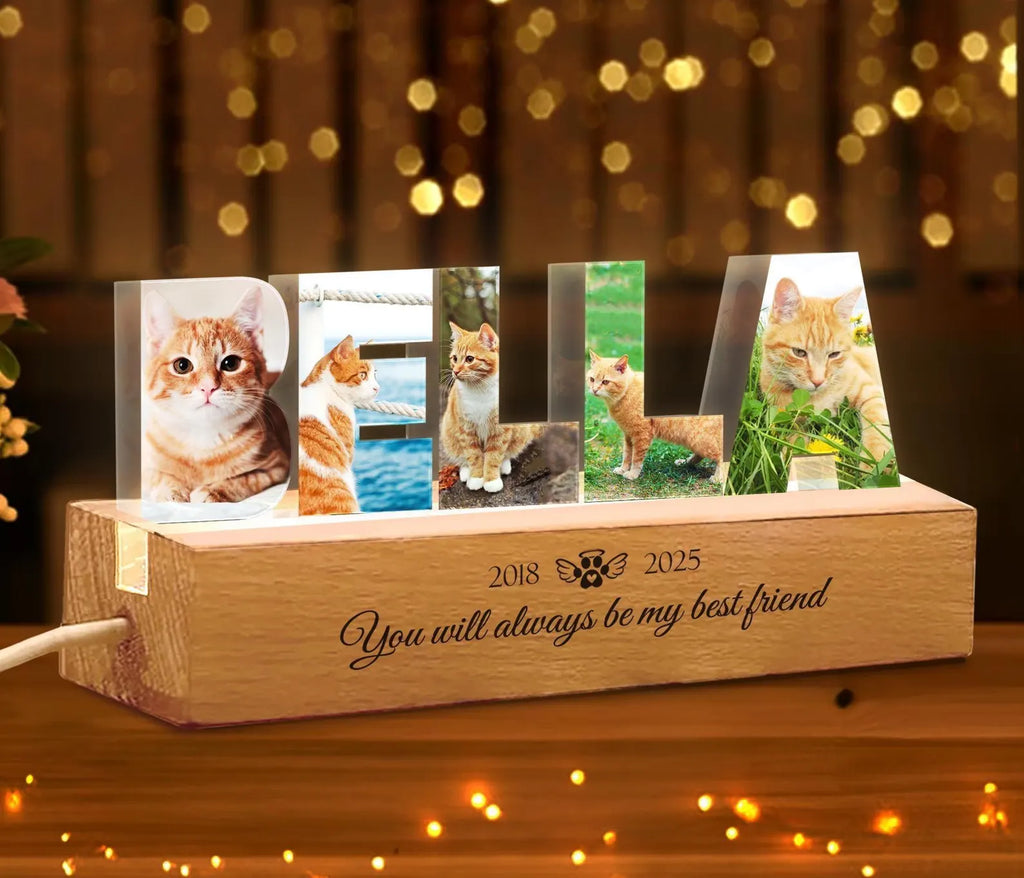 Custom Cat Memorial Night Light, Custom Pet Photo Collage Night Light, Pet Memorial Gift, Loss Of Cat Sympathy Gift, Cat Loss Gift. MGBILUMIE7