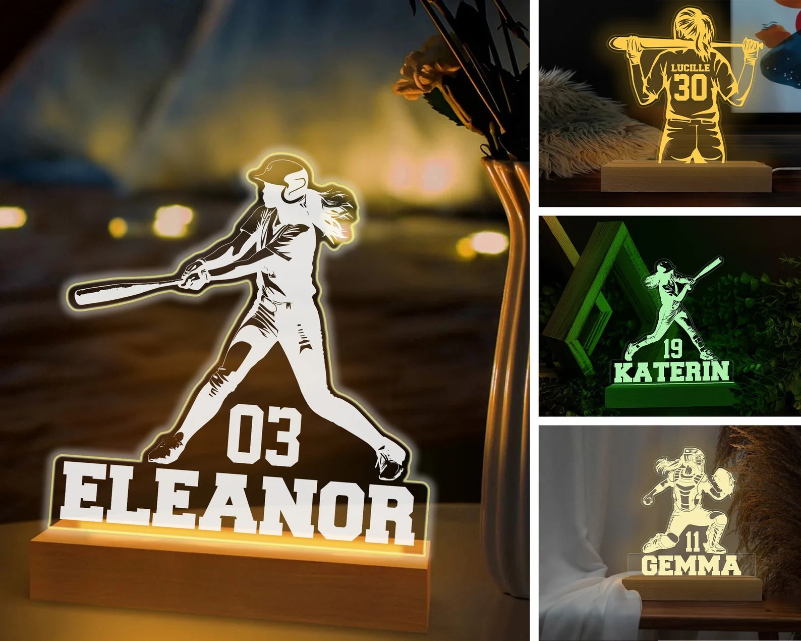 Personalized Softball Night Light, Custom Kids Names And Numbers, Softball Player Gift, Softball Girl Gift, Softball Coach Gift. NLFRBILUMIE8