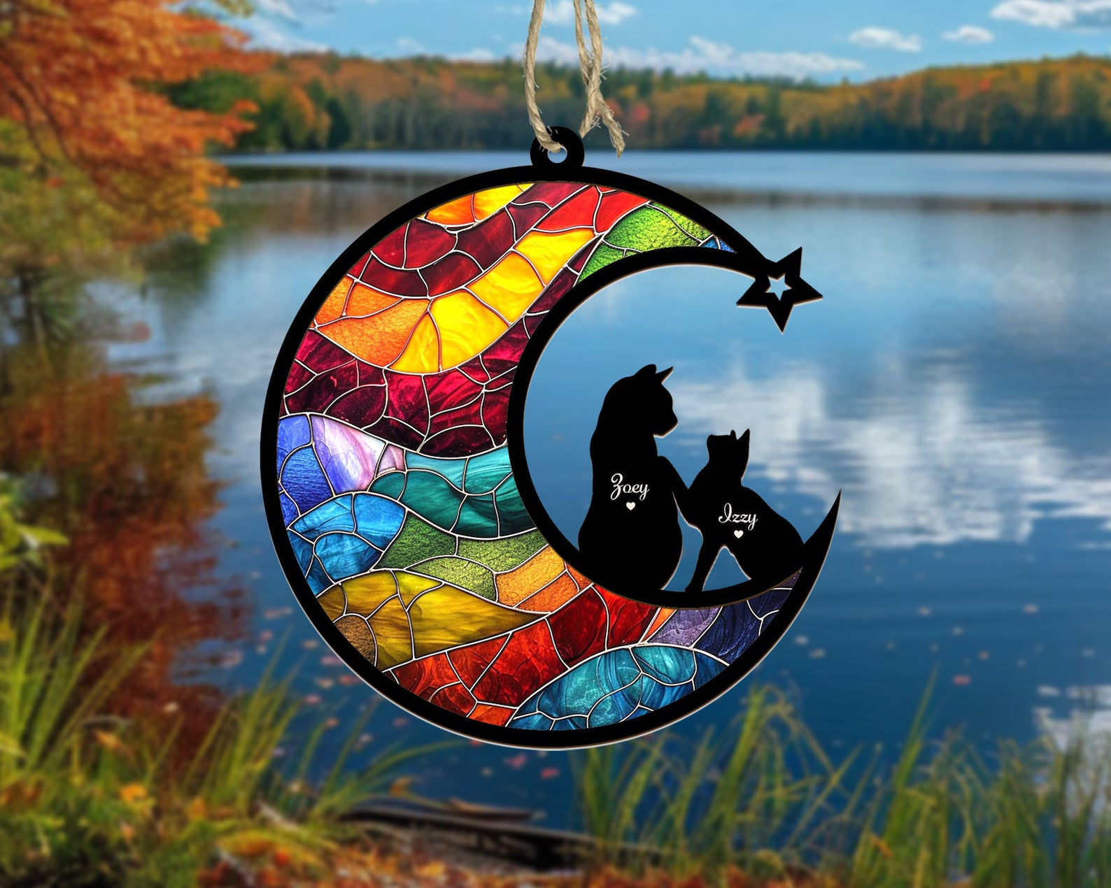 Personalized Cat Memorial Gift, Rainbow Bridge Suncatcher, Cat Loss Sympathy Gift, Pet Memorial Suncatcher, Pet Remembrance Gift. SCCBILUMMIE12