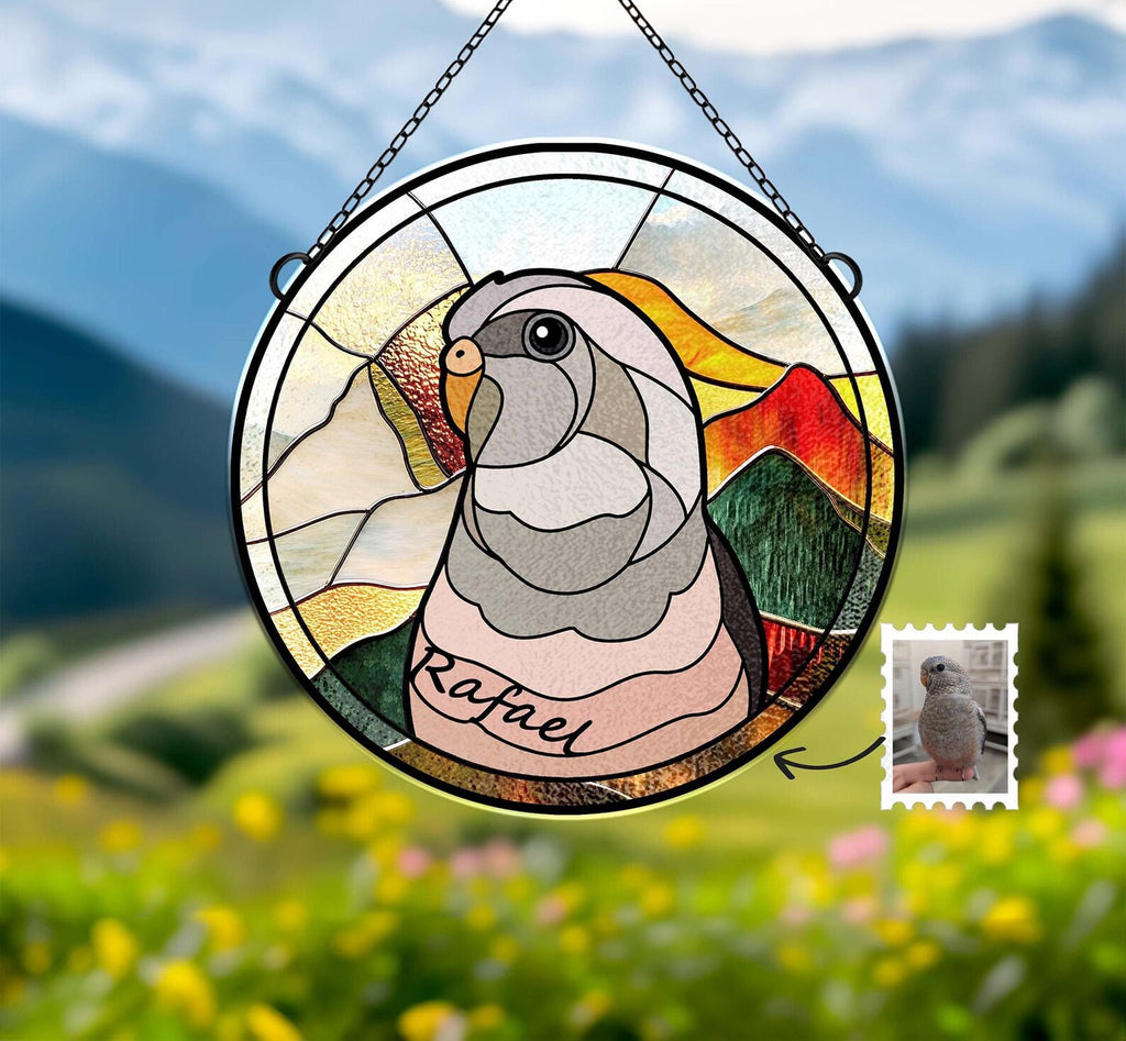 Personalized Parrot Portrait Glass Suncatcher, Bird Memorial Gift, Pet Portrait From Photo Suncatcher, Bird Lover Gift, Pet Memorial Gift. SCCBILUMMIE33