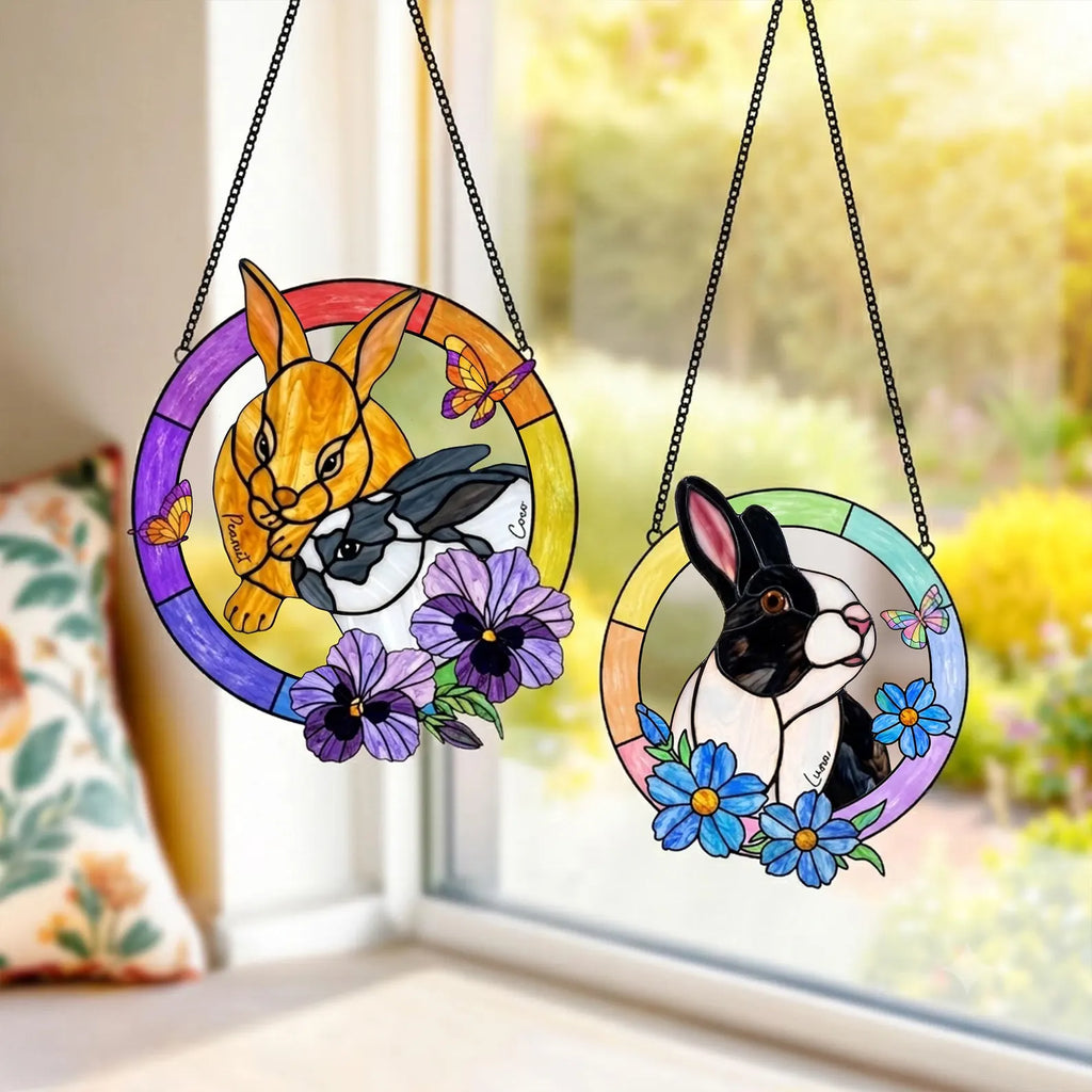 Custom Rabbit Memorial Glass Suncatcher, Custom Bunny Photo Gift, Rabbit Lover Gift, Loss Of Pet Gift, Pet Memorial Gift, Window Hanging. SCCBILUMMIE15