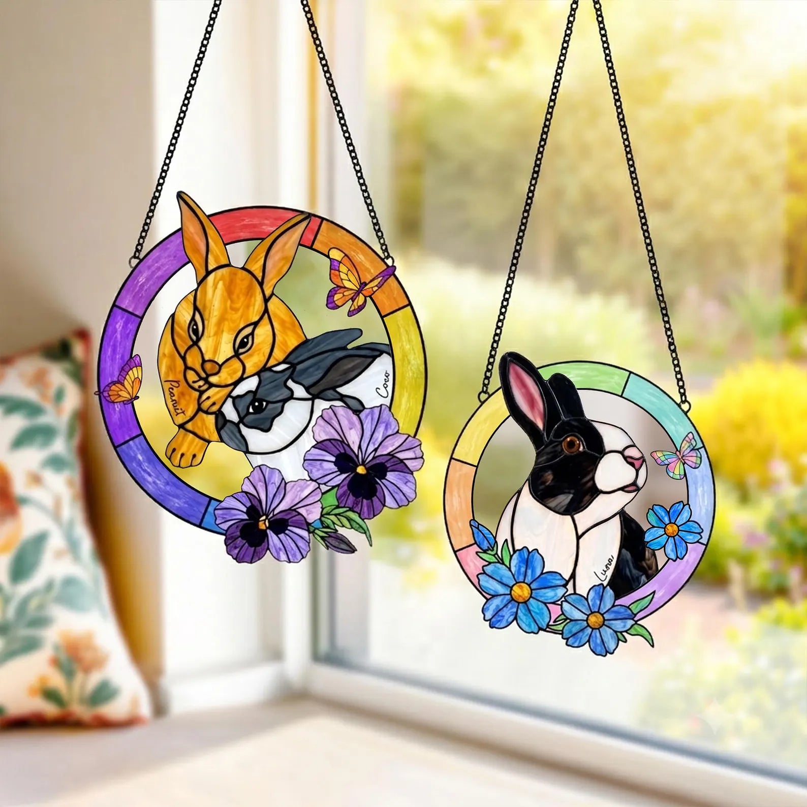 Custom Rabbit Memorial Glass Suncatcher, Custom Bunny Photo Gift, Rabbit Lover Gift, Loss Of Pet Gift, Pet Memorial Gift, Window Hanging. SCCBILUMMIE15