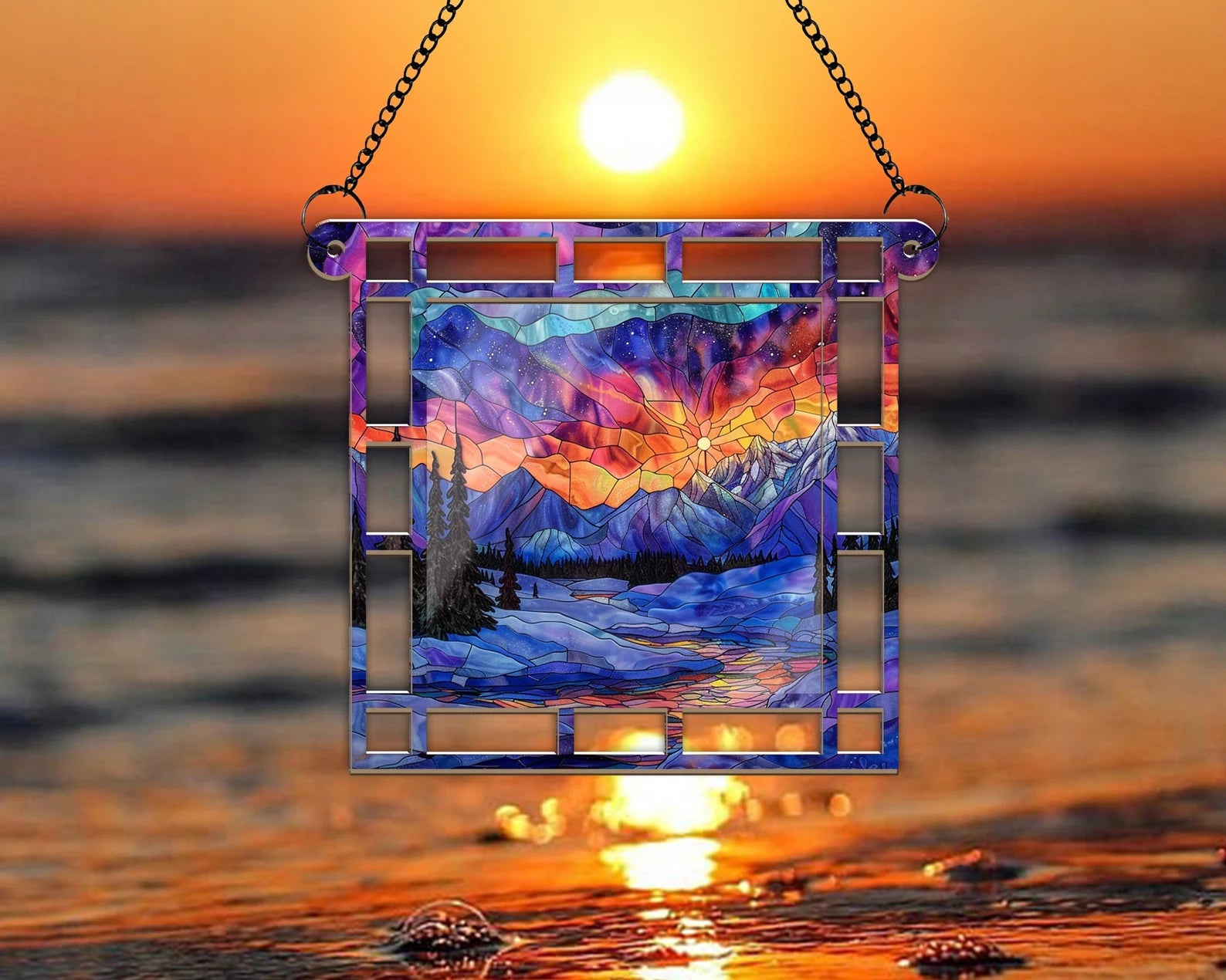 Denali National Park Suncatcher, US National Parks Window Hangings Suncatcher, Landscape Suncatcher, Traveler Gift, Housewarming Gift. SCBILUMIE12