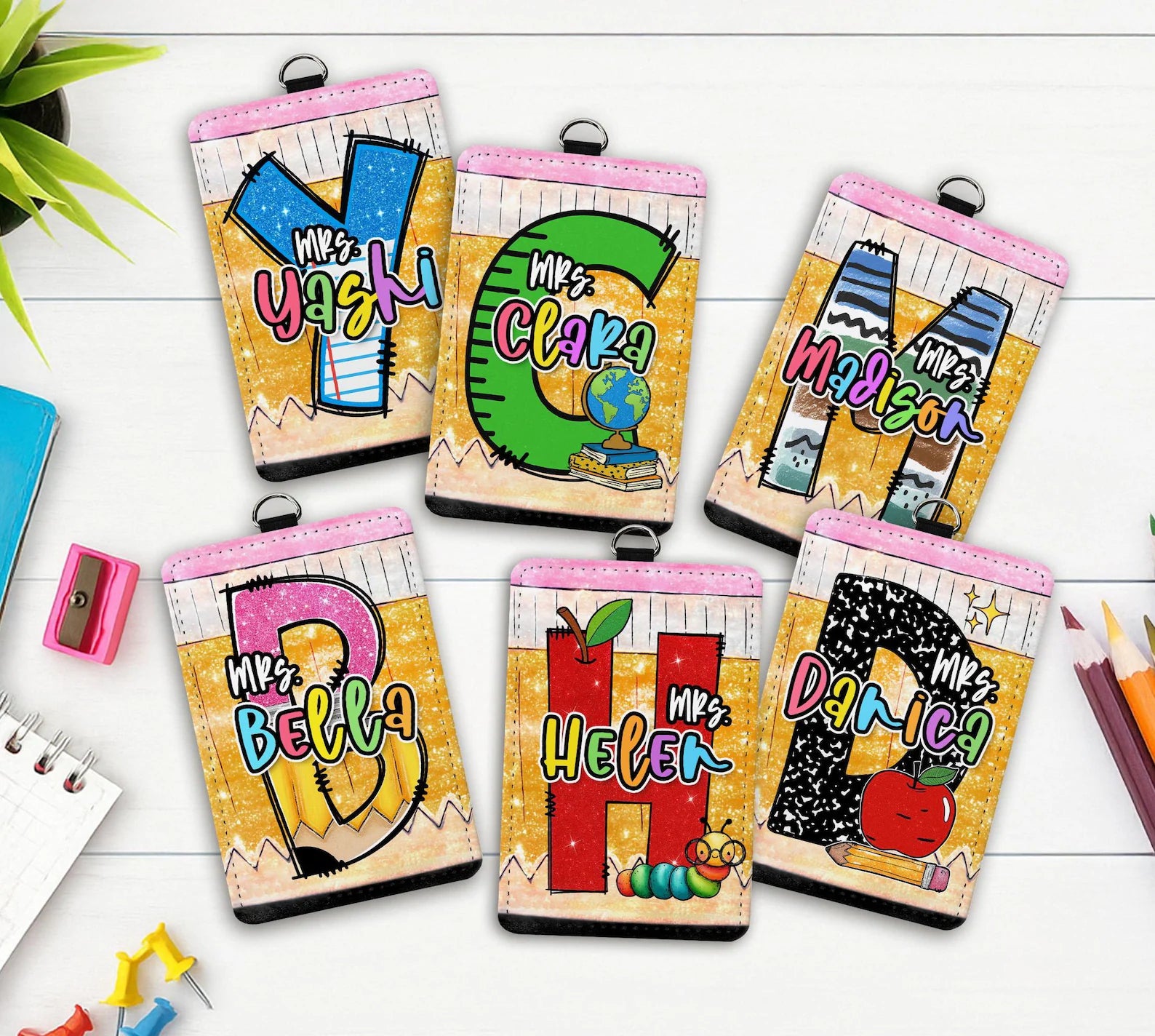 Custom Teacher ID Badge Holder, Faux Glitter Badge Holder, Gift For Teacher, Teacher Appreciation Gift, Back To School Gift From Student. BHBILIMIE2