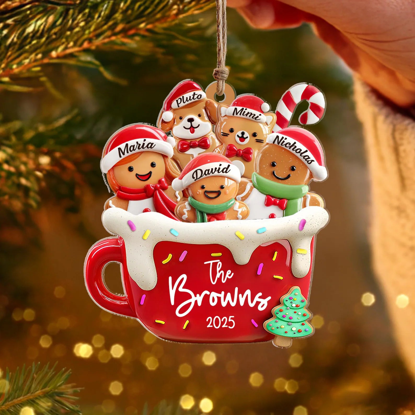 Personalized Gingerbread Ornament, Custom Gingerbread Family With Pet Ornament, Family Christmas Gift, Holiday Keepsake, Christmas Decor.  COBILUMIE60