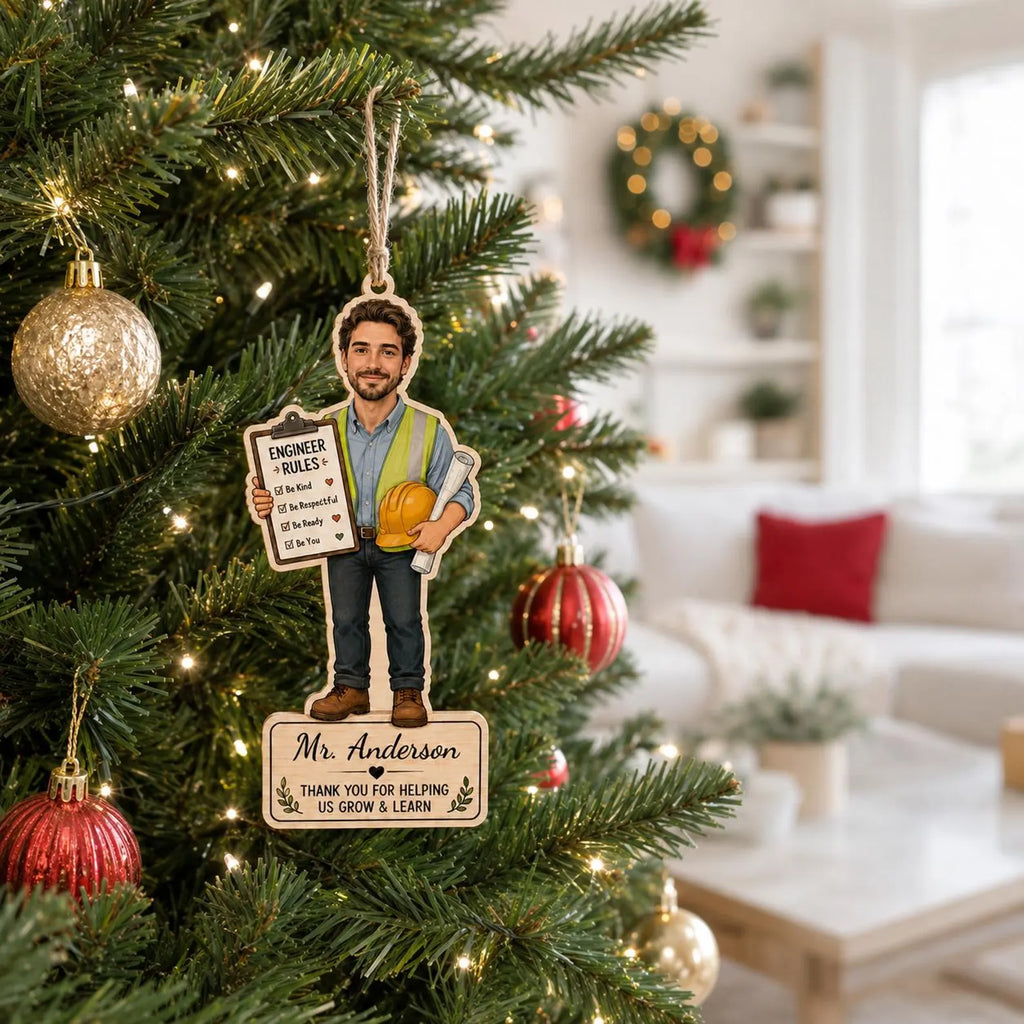 Personalized Engineer Wooden Ornament, Custom Name Engineer Christmas Gift, 2D Flat Civil Engineer Ornament, Engineering Keepsake 	COBILUMIE102