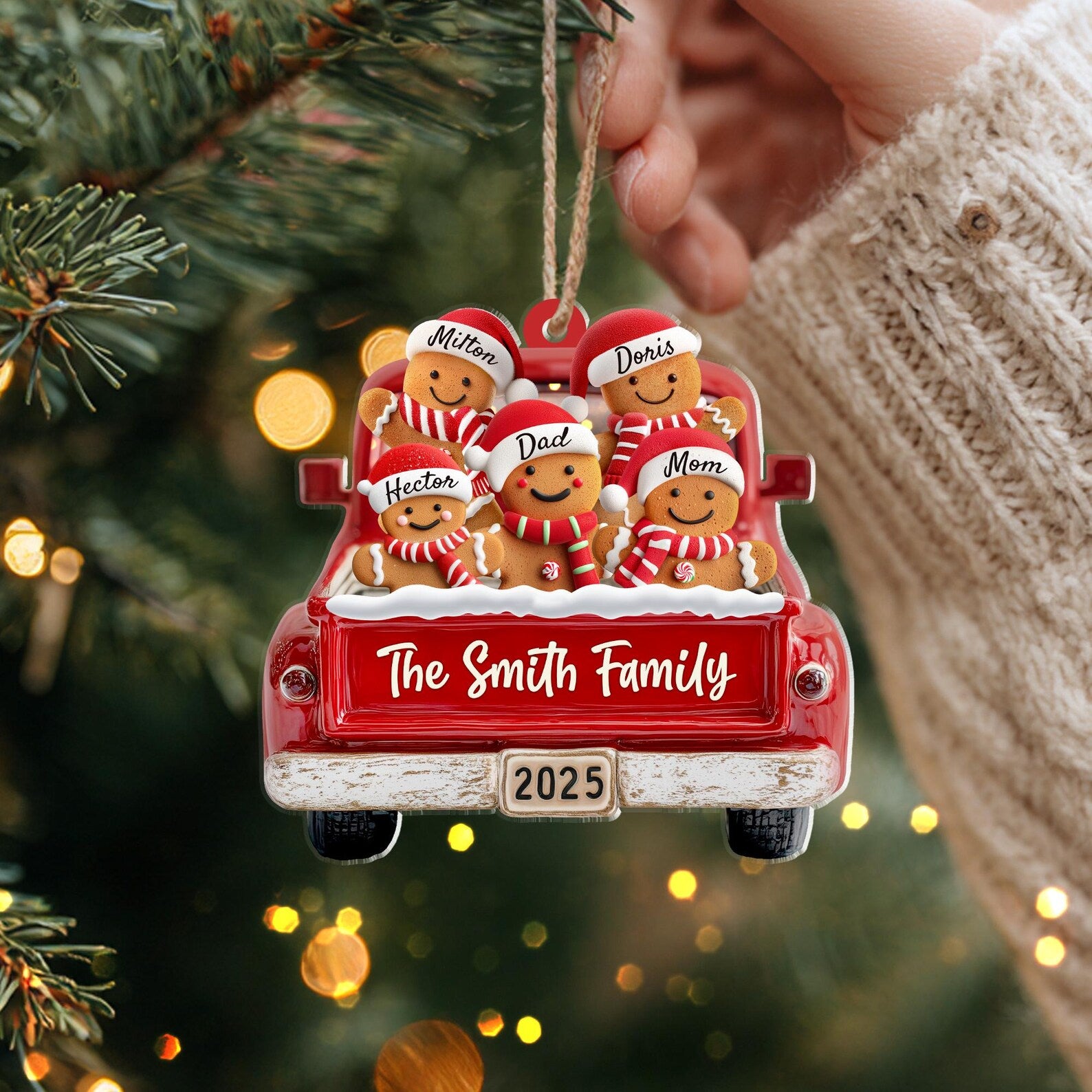 Custom Gingerbread Family Christmas Ornament, Custom Red Truck Ornament, Family Christmas Gift, Holiday Keepsake, Christmas Tree Decor. COBILUMIE40