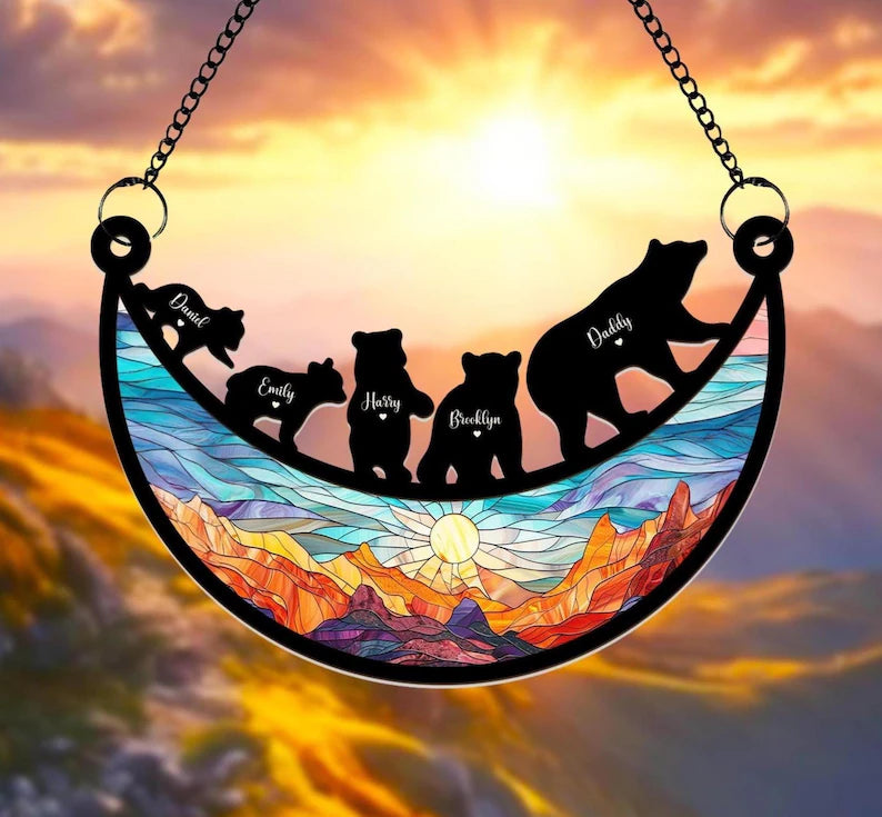 Custom Daddy Bear Suncatcher, Dad Gift With Kids Names Suncatcher, Gift For Dad, Bear Family Gift, Gift For Grandpa, Father's Day Gift. FDBILUMIE28