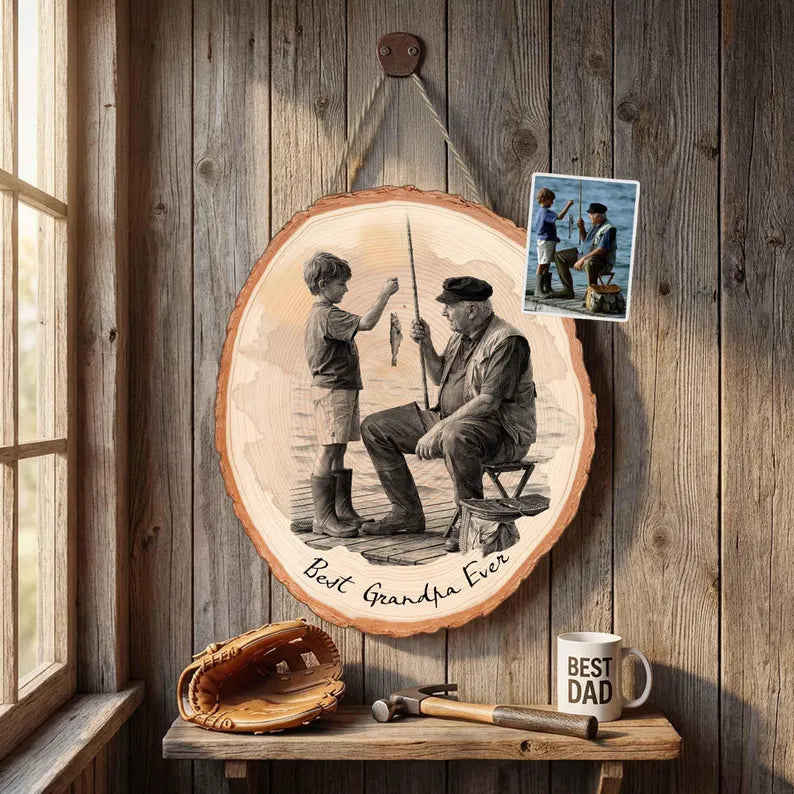 Custom Grandpa Portrait From Photo Wooden Sign, Custom Dad Photo Gift, Father's Day Gift, Gift For Dad, Grandpa Gift From Grandkids. FDBILUMIE29