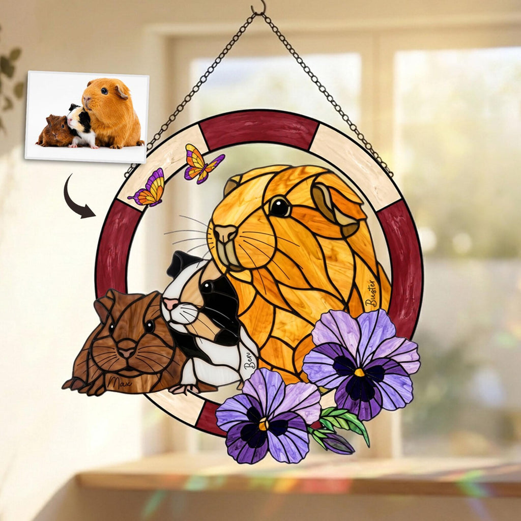 Personalized Guinea Pig Memorial Glass Suncatcher, Custom Pet Portrait Gift, Pet Memorial Gift, Hamster Lover Gift, Window Hanging. SCCBILUMMIE24