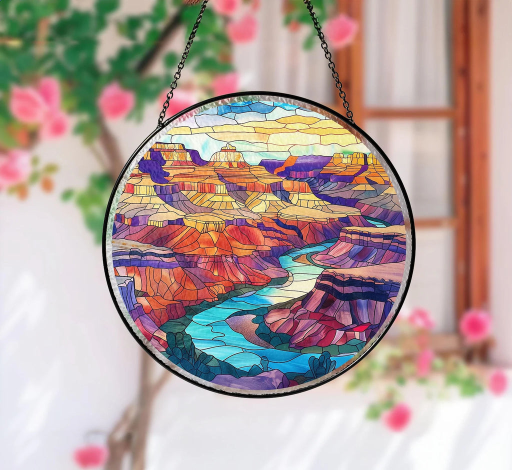 Grand Canyon National Park Glass Suncatcher, Arizona National Park Glass Art, Mountain Window Hangings, Traveler Gift, Christmas Gifts. SCBILUMIE21